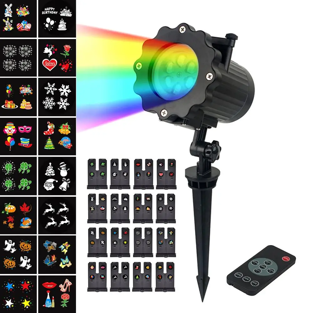 

Remote Control 16 Patterns Stage Colorful Film Projection Light Non-fading Waterproof Removable Spotlight Outdoor Garden Lawn