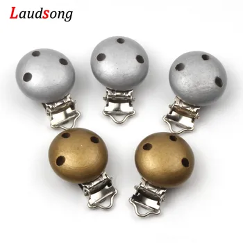 

5Pcs Gold Silver Color Metal Wooden Baby Pacifier Clips Holders Children Infant Soother Clasps For Holders Accessories 2.9x4.5cm
