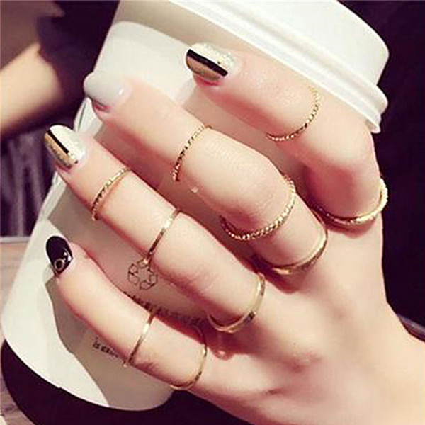 Bohemian Gold Vintage Rings Snake Heart Crystal Ring Set Women Charm Joint Ring Party Wedding Fashion Jewelry Gifts