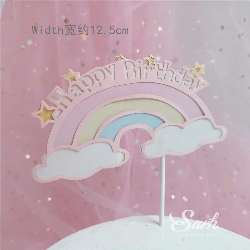 Крыло Ангел девочка мальчик украшение Луна Звезда торт Топпер цветок розовый шар с днем рождения принадлежности для свадьбы выпечки Любовь подарок - Цвет: 2pc rainbow A