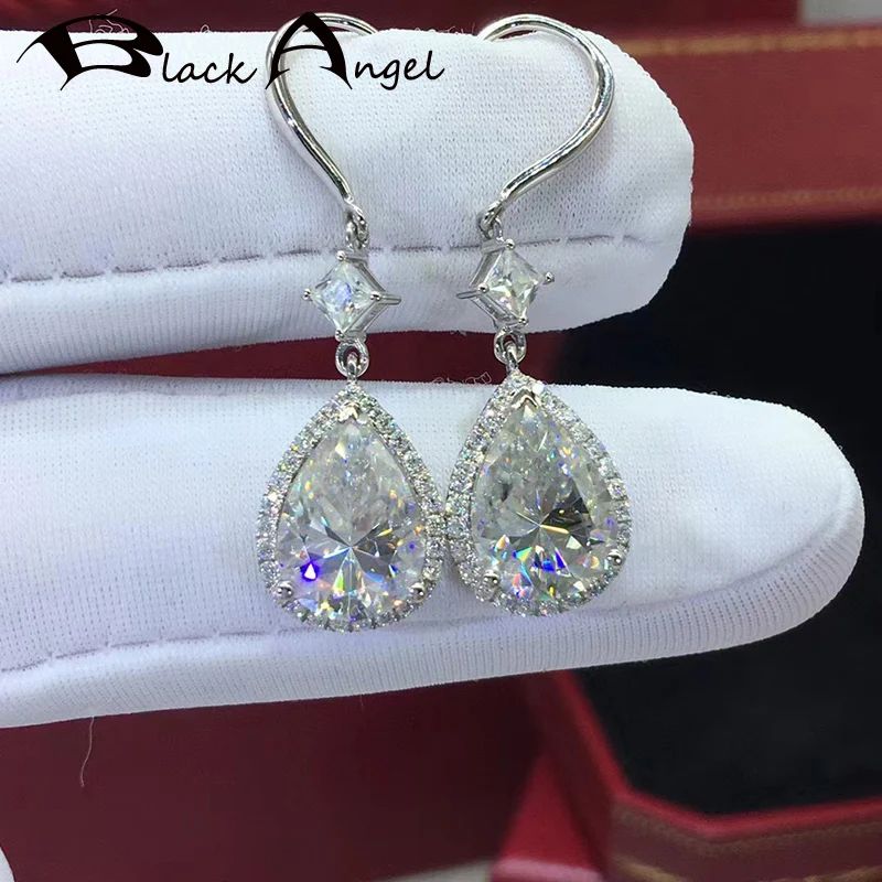 

BLACK ANGEL Shiny Princess Square Water Drop Shaped Luxury CZ Gemstone 925 Silver Dangle Earrings For Women Jewelry Wedding Gift
