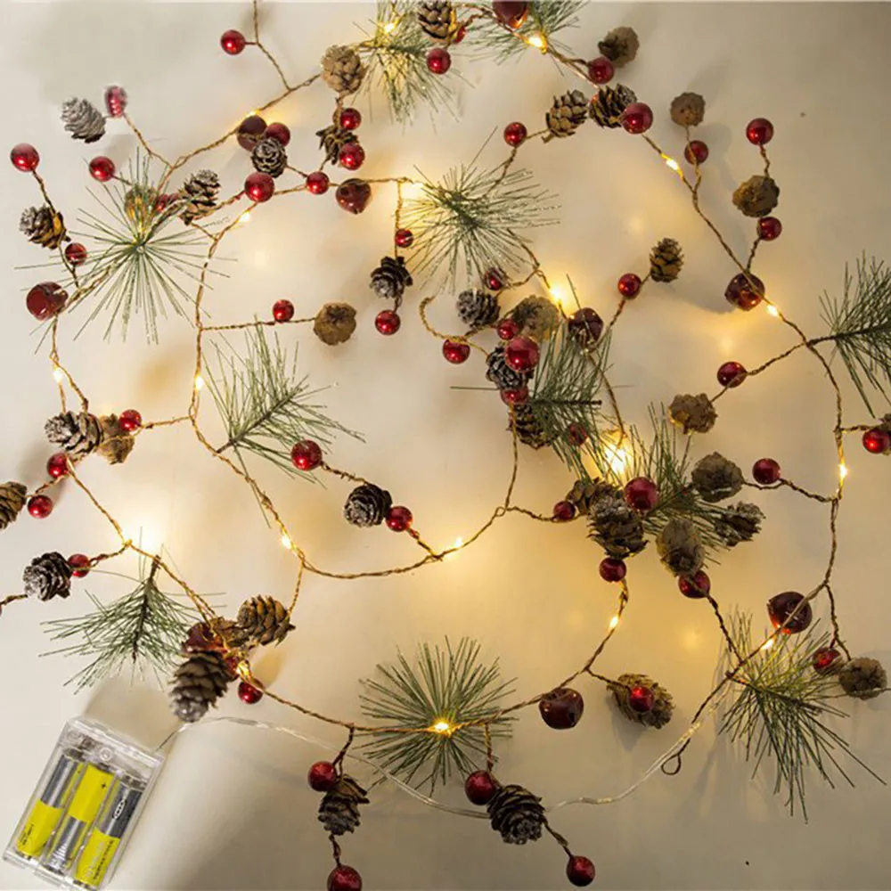 Рождественские огни, светодиодный медный свет, сосна, конусная струна, светодиодный, Сказочная гирлянда для рождественской елки, украшение дома