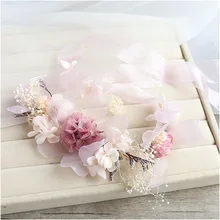 Свадебный головной убор для невесты xian mei MORI серия со звездами, сохраненными свежими цветами, заколка для волос, красивая розовая лента для волос для фотосессии Ac