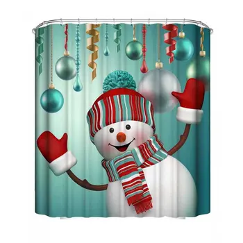 

Christmas Cartoon Snowman Waterproof Shower Curtain Pedestal Rug Toilet Cover Mat Carpet Set Bathroom Accessory