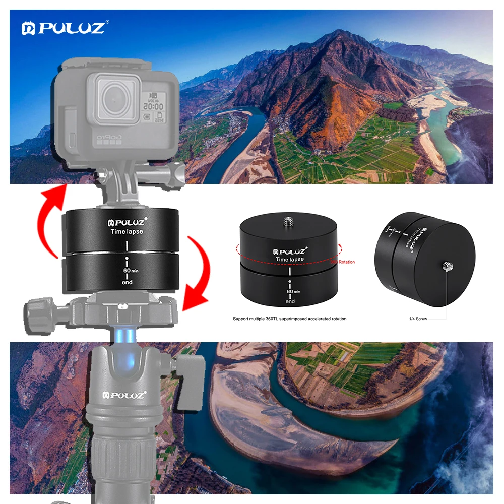 Tripod Head Adapter 360 Degrees Panning Rotation 120 Minutes Time Lapse Stabilizer Tripod Head Adapter