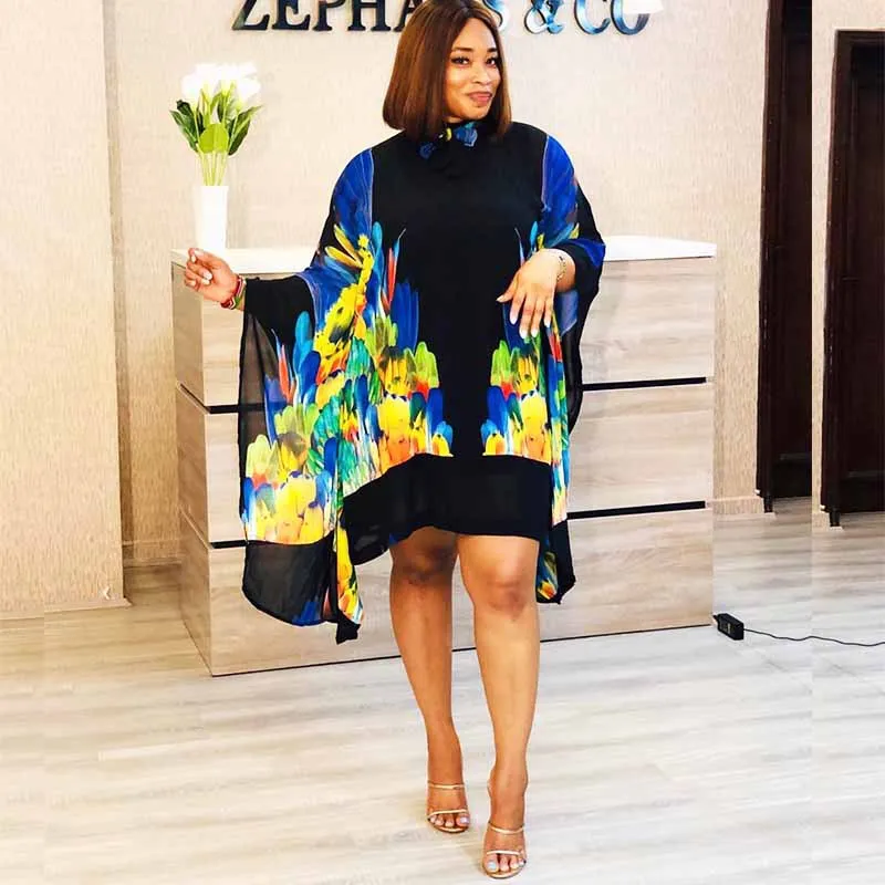 

2 Piece Sets Dashiki Batwing Print African Dresses For Women 2021 New Fashion Irregular Elegant Traditional Party Dress Vestidos