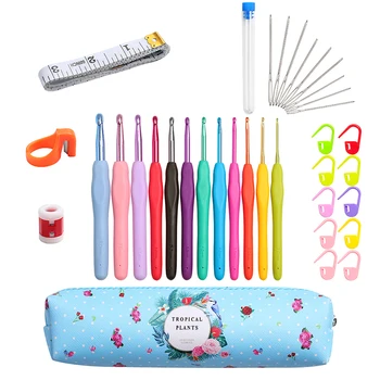 

New Crochet Needle Hook Set 12 Pcs Ergonomic Soft Grip Handle Large-Eye Blunt Knitting Hooks Needles Kit With Case For Mom Gift