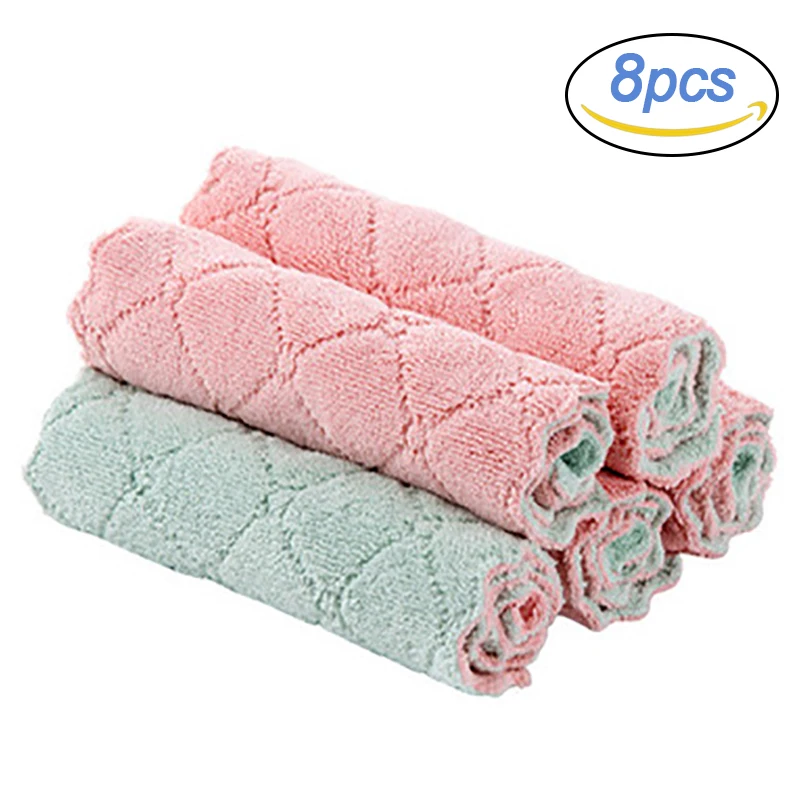 MELTSETM 8PCS Microfiber Towel Absorbent Kitchen Cleaning Cloths Non-stick  Oil Dish Towel Rags Napkins Household