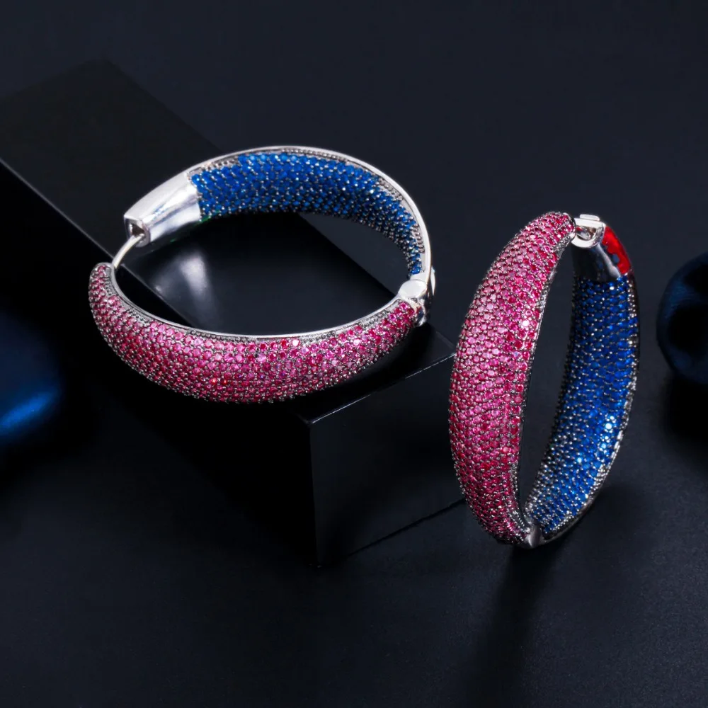 CWWZircons Luxury Full Cubic Zirconia Pave Big Round Circle Hoop Earring Engagement Party Jewelry Gift for Women Brincos CZ807