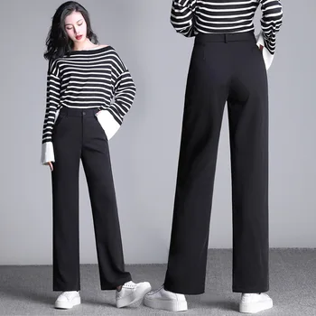 

Trousers Women S-4XL 2020 Spring And Summer Simple Fashion High Waist Solid Color Loose Casual Work Straight Pants