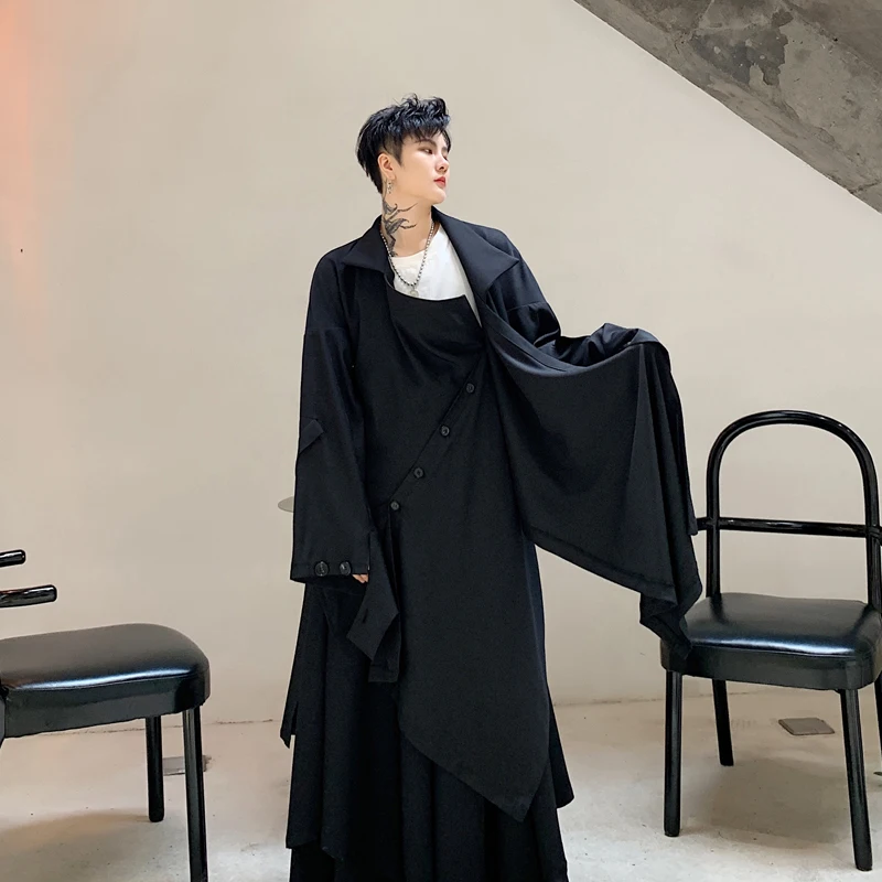 S-XL! Темный тренд, однотонный необычный однобортный длинный Тренч cscadioat