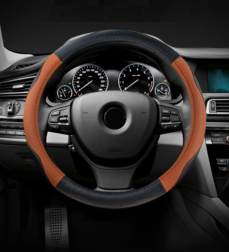 LUNASBORE Car Steering Wheel Cover Skidproof Auto Steering- wheel Cover Anti-Slip Universal Embossing Leather Car-styling