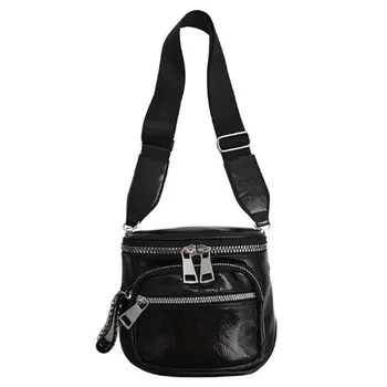 

New Korean Fashion Solid Color Shoulder Messenger Bag Wide Shoulder Strap Bucket Handbag Black