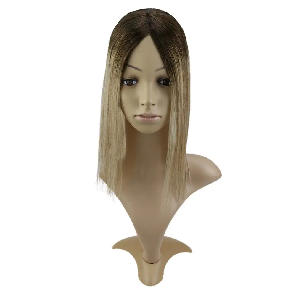 

Full Shine Machine Made Remy Toupee 9.5*10cm #3/8/22 Blonde Human Hair Crown Hair Topper Invisible 7a Grade Hair Crown Extension