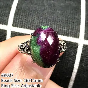 

16x11mm Natural Ruby Zoisite Ring Silver Sterling Jewelry For Women Lady Man Gift Crystal Oval Beads Stone Adjustable Ring AAAAA