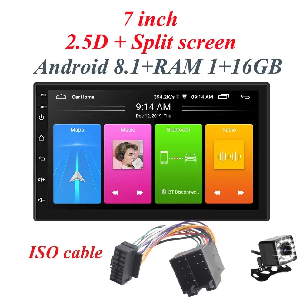 2 Din Android 8,1 автомобильный Радио Универсальный 7 дюймов HD сенсорный gps навигация Wifi Bluetooth Авторадио MirrorLink Мультимедиа DVD плеер - Цвет: 2.5D screen ISO