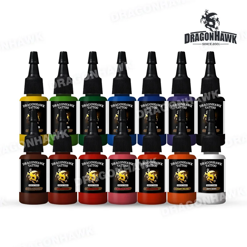 Чернила для тату dragonhawk 14-PACK основной набор цветов 0,5 oz бутылки