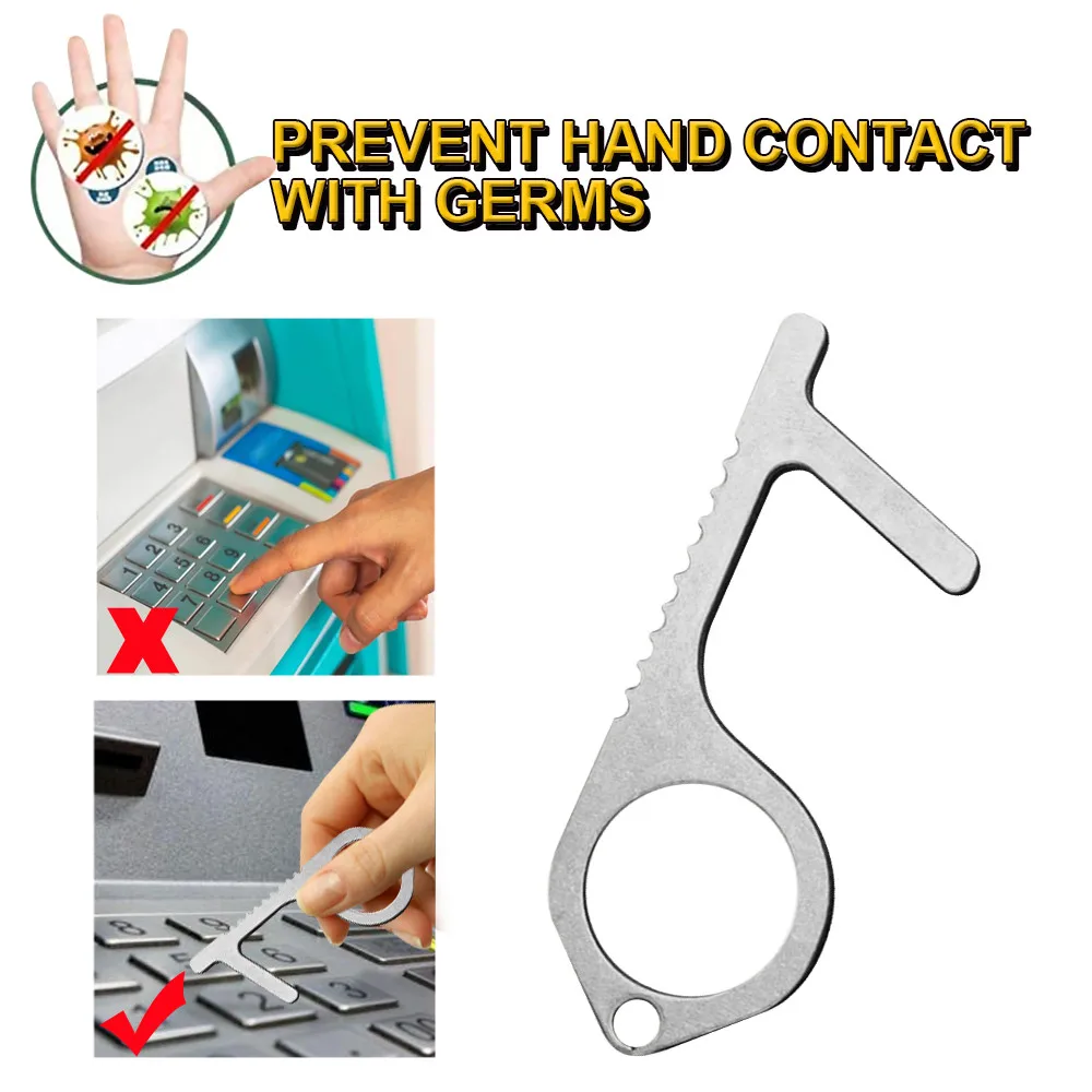 

Metal Key Antimicrobial Alloy Portable Safety Hand Protection EDC Door Opener Elevator Handle Key Bag Hook Portable Door Opener