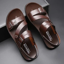 NEW Men Sandals Fashion Solid Color Leather Men Summer Shoes Casual Comfortable Open Toe Sandals Soft Beach Footwear for Male