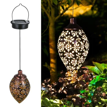 

2pcs Backyards Retro Outdoor Party Garden Olive Shape Porch Lantern Waterproof Home Decor Iron Art Led Hanging Solar Lights