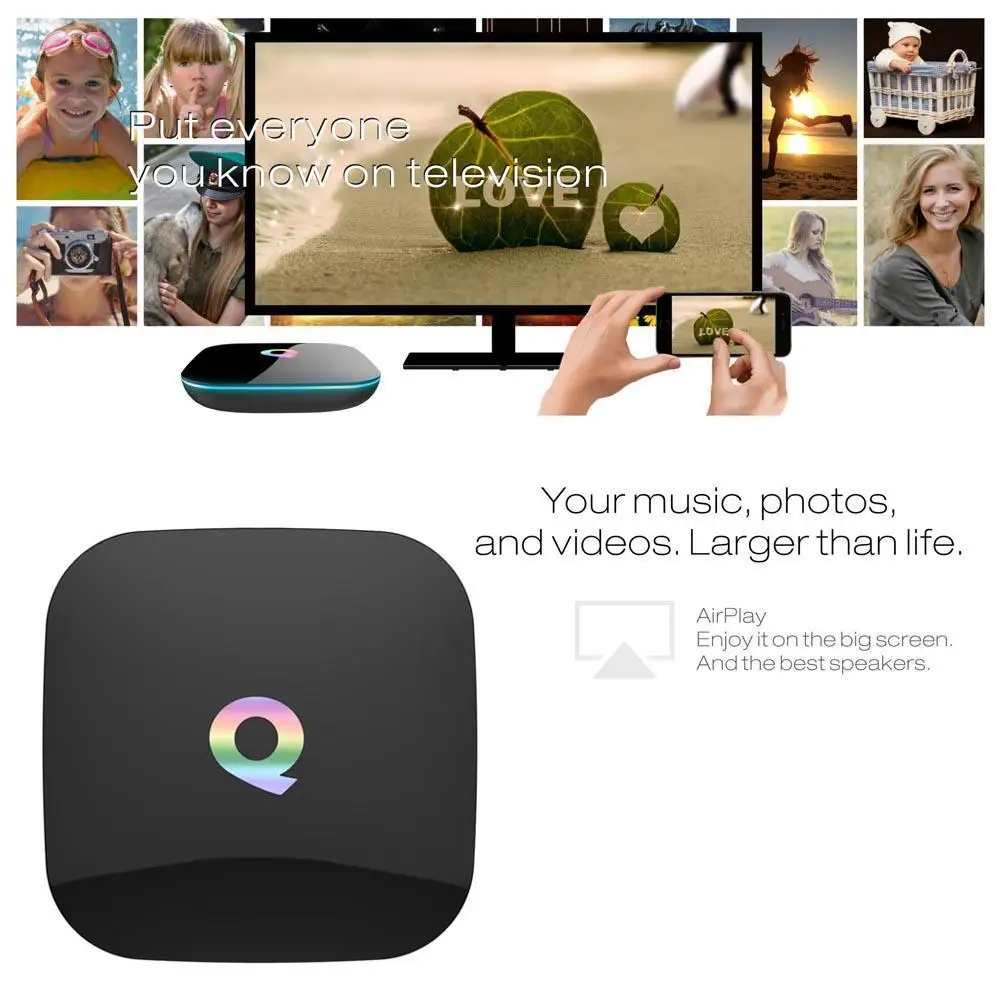 QBox Android 5,1 Amlogic S905 2,4G/5 GHz Wifi tv Box BT 4K 2G/16G US