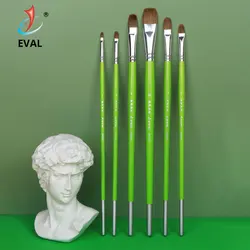 Oval – ensemble de pinceaux à peinture en cheveux de belette, pour aquarelle acrylique, peinture à l'huile, manche en bouleau vert, brosse à dessin, stylo d'exercice scolaire, 6 pièces 