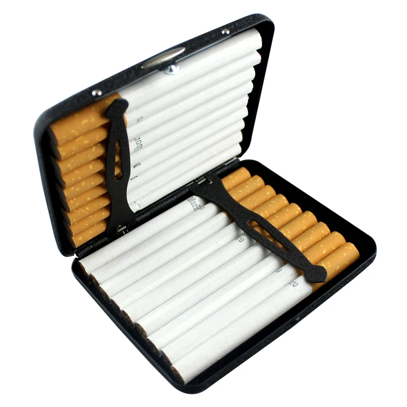 20 Sticks Black Matte Frosted Stainless Steel Metal Cigarette Case For Man Pocket Smoking Box With Gift Box Smoking Accessories