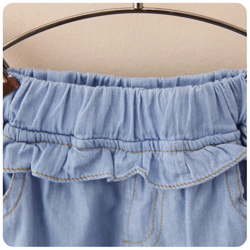 Korean-style Girls Super Soft Flounced Piggy Printed Bouquet Feet Knee-length Denim Shorts Capri Pants Crawler