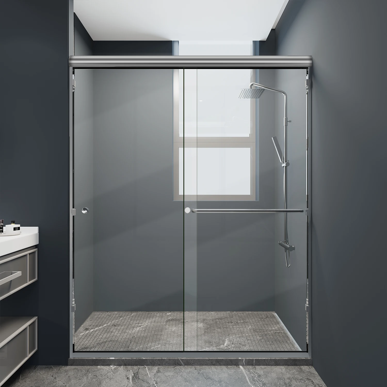 Bathroom Shower Doors Double Sliding Door 1/4" (6mm) Clear Glass Shower