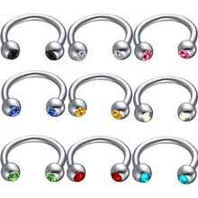 10pcs/lot Titanium Steel Circular Barbell Horseshoe Ring Nose Hoop Ear Cartilage Tragus Piercing Labret Ring For Unisex Jewelry