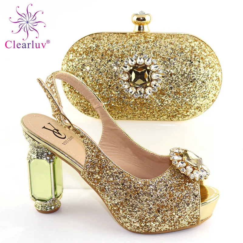 

Autumn New Coming Gold Color Italian Shoes and Bags To Match Shoes with Bag Set Matching African Shoe and Bag Set