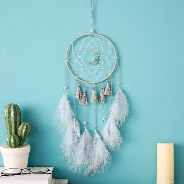 Original silver gray dream catcher 2 ring Indian feather hanging art gifts to bestie friends creative valentine's day gifts Y
