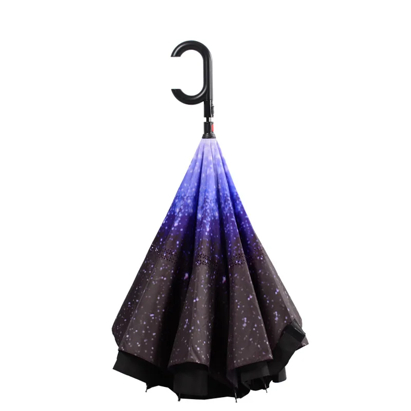 

Factory Direct Selling Reverse Umbrella Flipping Double Layer Car All-Weather Umbrella College Style Creative Hands-Free Umbrell