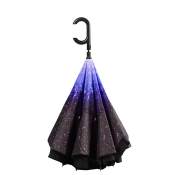 

Factory Direct Selling Reverse Umbrella Flipping Double Layer Car All-Weather Umbrella College Style Creative Hands-Free Umbrell