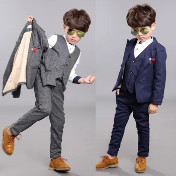 

Fashion Formal boys kids suits blazers Tuxedo weddings prom flower boy clothes sets gray/blue party student suits for boys 4pcs