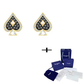 

SWA 2019 New Tarot Magic Pierced Earrings Tarot World Mysterious Symbol Spades Pattern Crystal Female Romantic Surprise Gift