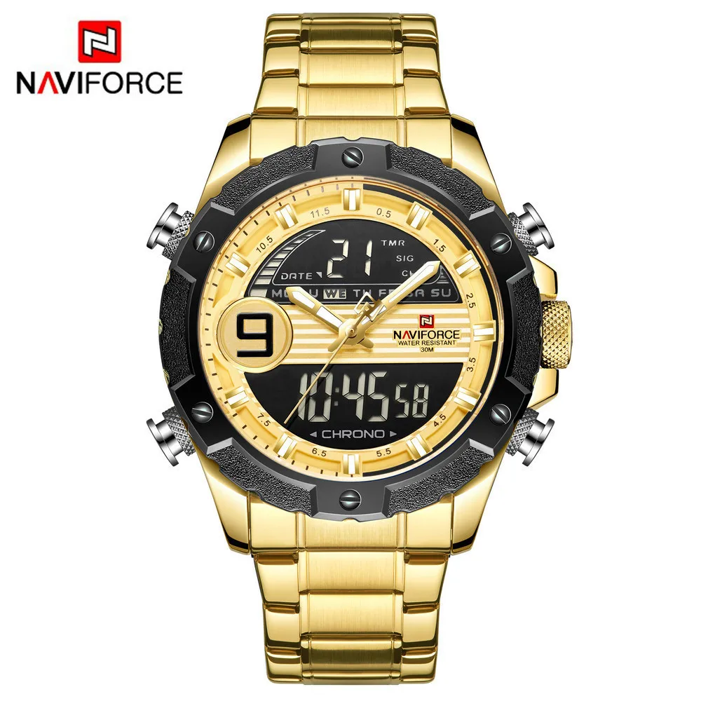 

Naviforce Xiang Nf9146s Men Dual Display Steel Belt Watch Week Date Display Night Light Hands