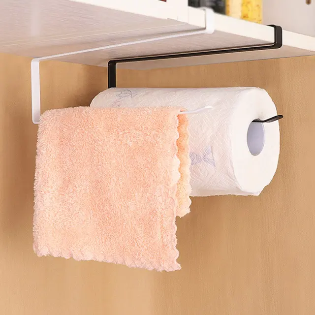Kitchen Perforated Paper Towel Rack Cupboard Simple Metal Roll Paper Fresh-keeping Bag Towel Convenient Holder 4