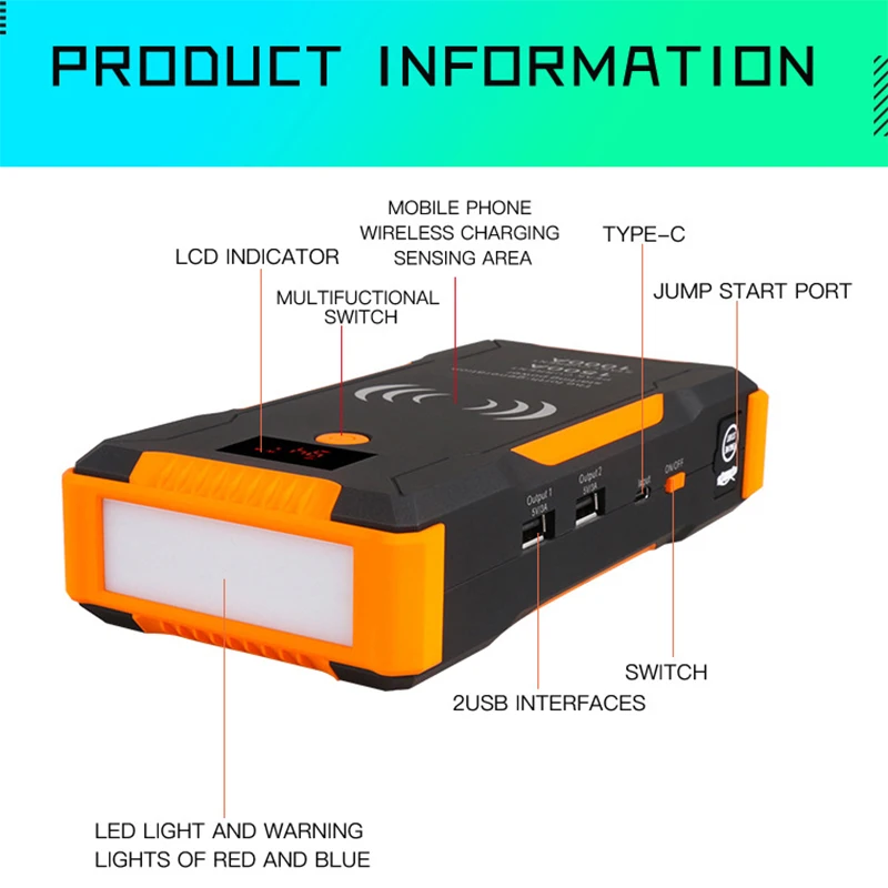 Телефон беспроводной автомобильный стартер power Bank 1500A автомобильный аккумулятор зарядное устройство 12 В пусковое устройство бензиновый дизельный автомобиль Start Buster