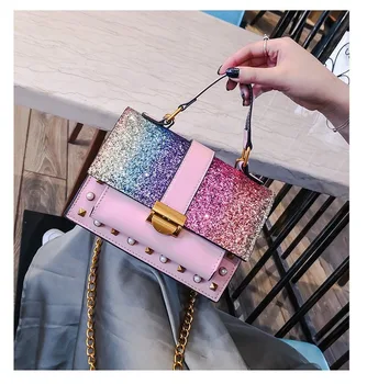 

2019 new wild Korean fashion handbag fashion sequin rivet chain shoulder messenger bag womens handbags and purses