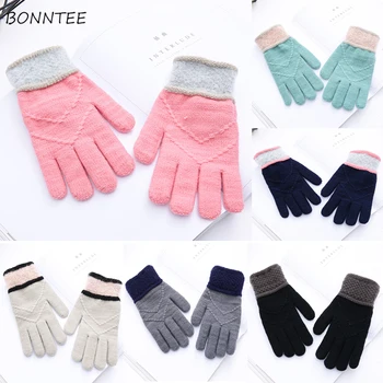 

Gloves Women Full Finger Thickening Warm Knitted Patchwork Winter Womens Stretchy Simple Pink Sweet Couples Accessories Daily