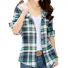  Women Fashion Loose Long Sleeve Classic Plaid Hood Button-up Cotton Shirt Coat 