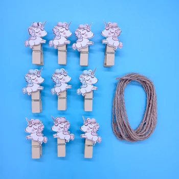 

10pcs/lot Lovely cartoon Mini photo clips wooden clip DIY photo wall decoration clip craft pegs with hemp rope