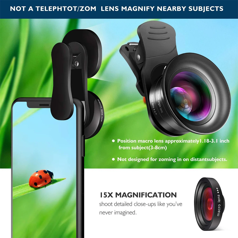 

Portable HD Mobile Phone Lens Wide Angle Outdoor Led Fill Light Universal Distortionless Camera Macro Clip-on Removable Fish Eye