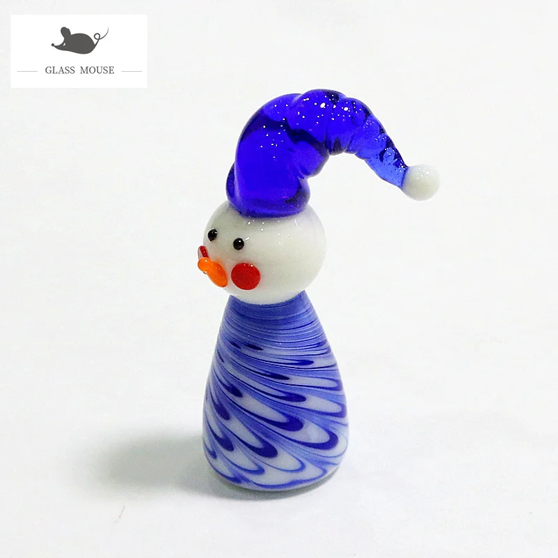 

Mini Handmade Glass Christmas Snowman Craft Figurine Four Different Colors Cute Cartoon Images Xmas Home Table Decor Accessories