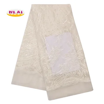 

NIAI African Beaded Lace Fabric 2019 High Quality Lace Embroidery Nigerian Lace Fabrics For Women French Lace Fabric XY3089B-3