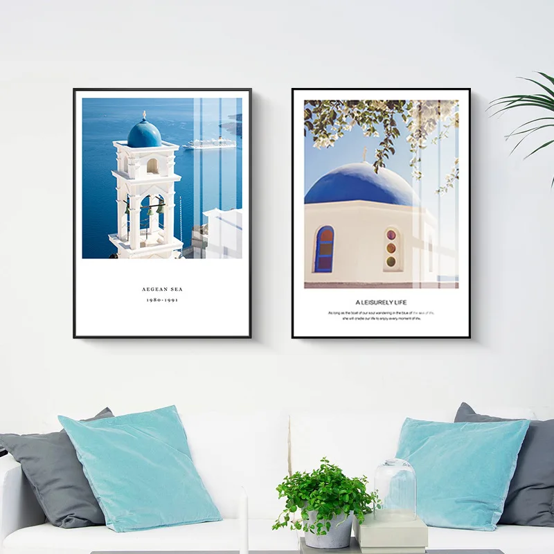 

Hotel Framed Coast Architecture Hanging Painting Living Room Northern European-Style Decorative Painting Simple Natural Scenery