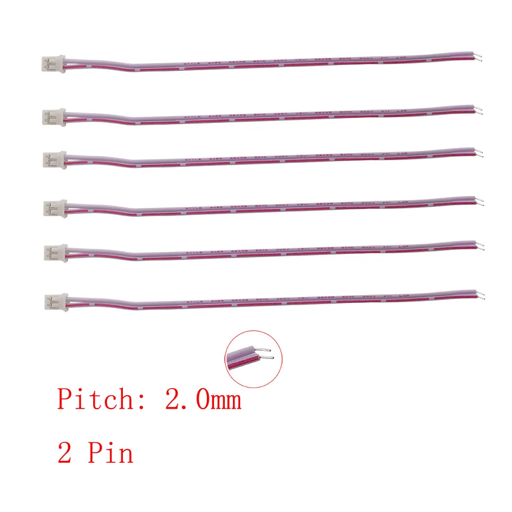 

10Pcs JST PH2.0 2 Pin Wire Cable Connector PH 2.0mm 2P Single Head Female Jack Terminal JST Wire Connectors 20CM 26AWG