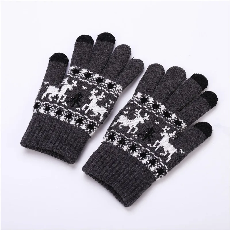 Sparsil зимние вязаные перчатки унисекс с рождественским оленем, перчатки с сенсорным экраном для мужчин и женщин, двойные толстые теплые варежки, ручная работа