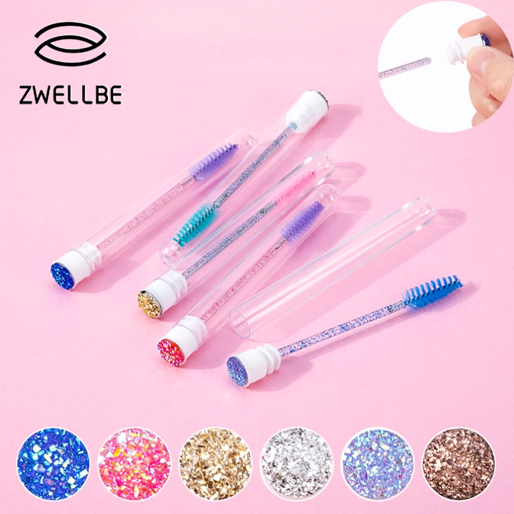 10pcs Replaceable Eyelash Brush for Extension Disposable Eyebrow Tube Sparkling Broken Diamond at bottom Make up | Красота и здоровье